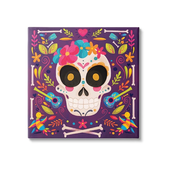 Stupell Industries Day Of Dead Floral Patterned Skull Canvas Wall Art